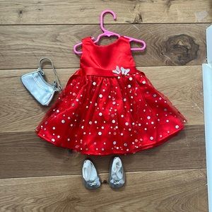 American Girl doll red fancy dress, purse & shoes to match!
